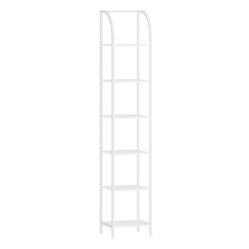 Hzuaneri Bookshelf Narrow Bookcase, Tall Storage Rack with Steel Frame - color: White, size: 11.8 × 13.2 × 71.9 inch