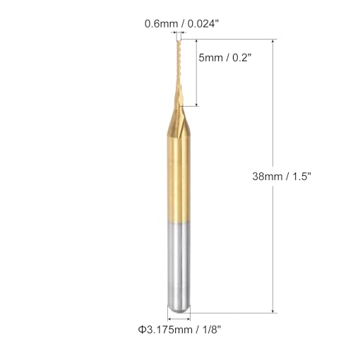 uxcell 10Pcs 0.6mm Titanium Coat Carbide End Mill Engraving Milling Cutter CNC Router Bits for PCB Machine, 1/8" Shank - size: 0.6mm
