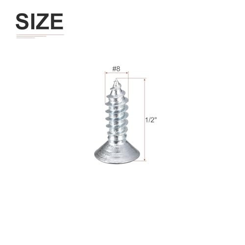 DTGN 100Pcs #8x1/2 Flat Head Wood Screws, Carbon Steel Phillips Self Tapping Screws - Good for Woodworking, Furniture - Silver - color: Silver, size: #8x1/2"