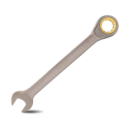 Meccion Combination Wrench 1-1/16 Inch SAE Open End Ratcheting Wrench - Industrial Grade Gear Spanner with Grey Nickle Plated - size: 1-1/16 in.