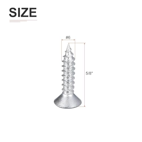 DTGN 100Pcs #6x5/8 Flat Head Wood Screws, Carbon Steel Phillips Self Tapping Screws - Good for Woodworking, Furniture - Silver - color: Silver, size: #6x5/8"