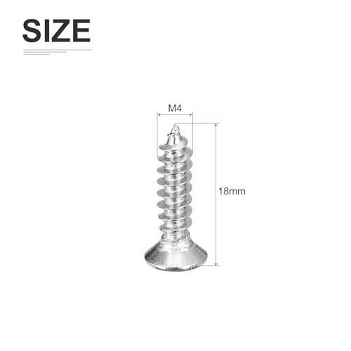 DTGN 100Pcs M4x18mm Flat Head Wood Screws, 304 Stainless Steel Phillips Self Tapping Screws - Good for Woodworking, Furniture - Silver - size: M4x18mm