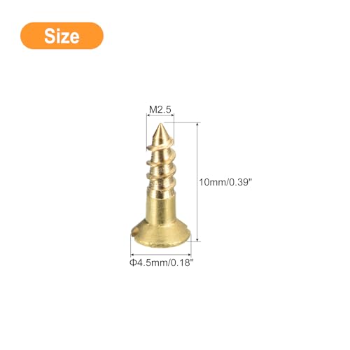 uxcell Brass Wood Screws, 30Pcs M2.5 x 10mm Slotted Drive Flat Head Self Tapping Screw Countersunk for Woodworking Furniture - size: M2.5 x 10mm