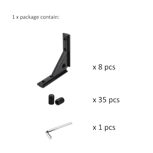 8Pcs 2020 Aluminum Extrusion Black Corner Bracket T Slot Inside L Shape Joint Angle Hardware Panel Mount Connector with Screws for 20 Series 20/20 2040 V Slot Extruded Aluminum Profile - style: 8 sets with M4