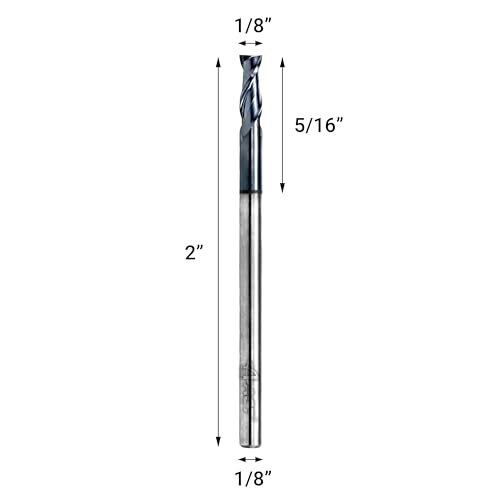 ACCUCUT I2KES 2 Flute 1/8” Carbide Square End Mill - Milling Bit Set for Aluminum, Steel, Copper, Plastic & Alloys - 35 Degree Helix, AlTiN Coating CNC Router Bit (5 pcs) - size: 1/8 in