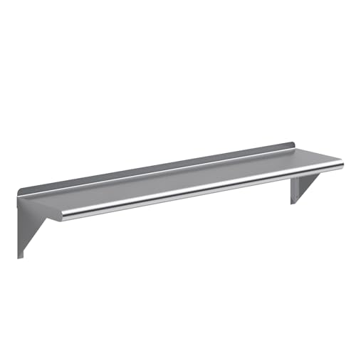 AmGood 10 in. x 48 in. Stainless Steel Wall Shelf with Backsplash - Holds 205 lbs - NSF 18-Gauge, Bullnose Edge | Long Shelf for Laundry, Garage & Pantry - size: 10 in. x 48 in.