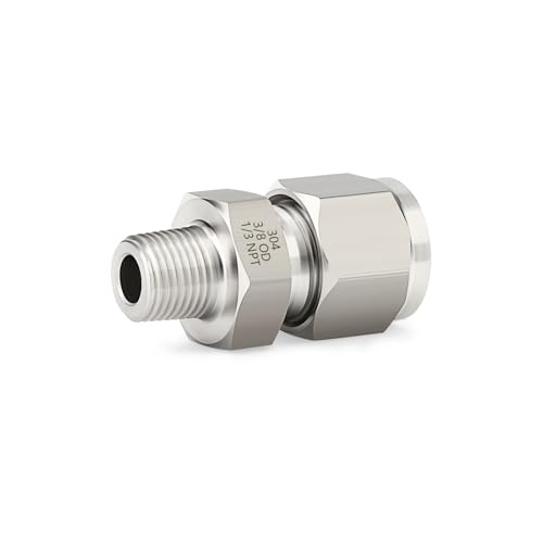 5PCS 304 Forging of Stainless Steel Compression Tube Pipe Fitting Connector, 3/8" Tube OD x 1/8" NPT Male Straight Adapter for fuel/air/liquid/oil/gas/vacuum pipelines