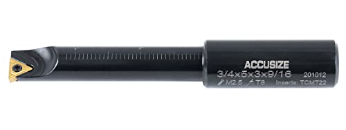 Accusize Industrial Tools Round Shank Indexable Boring Bar, 3/4 in - size: 3/4", style: TCMT21.5 & TCMT22 Inserts