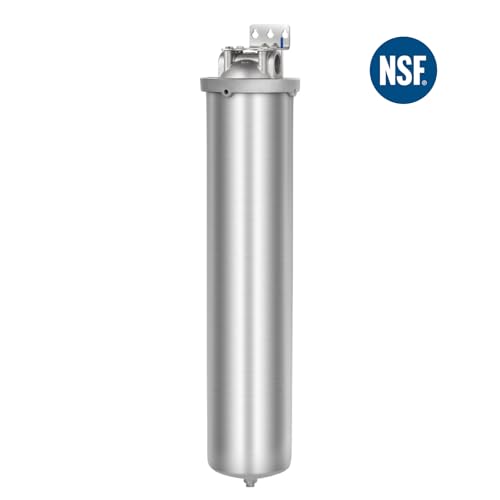 NSF/ANSI 42 Certi Stainless Steel Jumbo Size Filter Housing for 20" Filter Cartridge, 1" NPT Water Filter Housing, Drain Valve Style C (Square Head) - size: 20" C Housing-1 NPT
