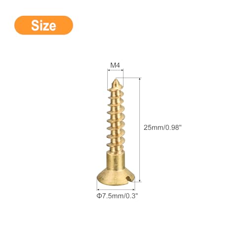 uxcell Brass Wood Screws, 30Pcs M4 x 25mm Slotted Drive Flat Head Self Tapping Screw Countersunk for Woodworking Furniture - size: M4 x 25mm