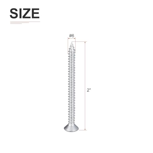 DTGN 100Pcs #6x2 Flat Head Wood Screws, Carbon Steel Phillips Self Tapping Screws - Good for Woodworking, Furniture - Silver - color: Silver, size: #6x2"
