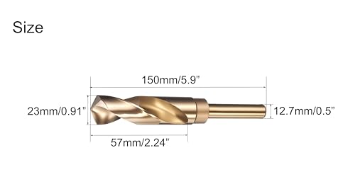 NACX 23mm Reduced Shank Cobalt Drill Bit, HSS 6542 High-Speed Steel Twist Drill Bits with 1/2” Shank for Metal Plastic Wood - size: 23mm