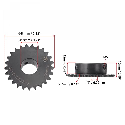 uxcell 25 Tooth Roller Sprocket B Type, #25 Chain, Single Strand 1/4" Pitch, 18mm Bore Black Oxide C45 Carbon Steel with Set Screws for ISO 04C - size: 18mm