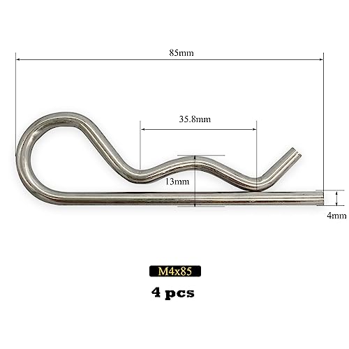 4 Pcs Heavy Duty Stainless Steel Cotter Pin R Clip Large Spring Retaining Wire Hair Pins Hitch Pin Clips Large Carter Pins for Trailer Pin Clips Lock System M4x85 Keeper Pins - size: SUS304 M4x85mm-4pcs