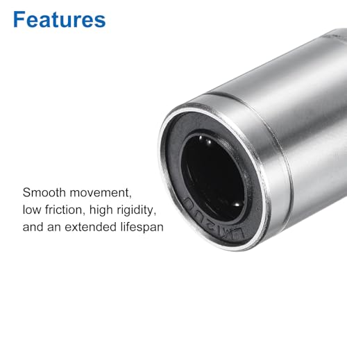 uxcell 4Pcs LM12UU Linear Bearing 12mm Bore 20mm OD 29mm Length Linear Ball Bearings Nickel Plated Surface Double Side Rubber Sealed Bearing Steel for CNC Machine 3D Printer - size: LM12UU