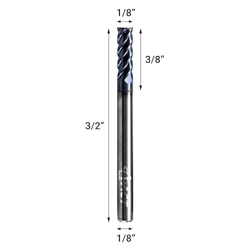 ACCUCUT I4KES 1/8” Carbide Square End Mill- 4 Flute Milling Bit Set for Steel, Forge Hardened Steel, Copper, Alloys & Materials < HRC 50 - AlTiCrN Coating CNC Router Bit, 45 Degree Helix (5 pcs) - size: 1/8 in