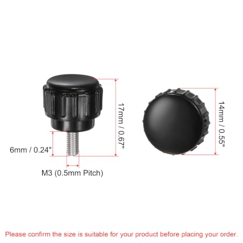 uxcell 12pcs Knurled Clamping Knobs M3 x 6mm Metric 304 Stainless Steel Male Thread Thumb Screw on Type 14mm Plastic Round Head Threaded Hand Bolt Stud Knobs Black - size: M3 x 6mm x 14mm