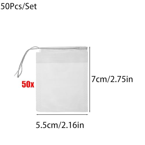 50PCS Multiple Size Empty Drawstring Teabags Nylon Disposable Clear Filter Bags for Coffee Spice Tea Filters Kitchen Teaware (5.5x7cm) - color: 5.5x7cm