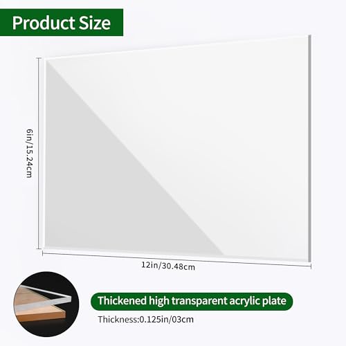 Lesnlok 12 x 6 Acrylic Sheet 1/8 inch Thick 3mm 2 Pack Clear Plexiglass Sheets,for Sign,Craft,Painting,Laser Cutting,DIY Display Projects… - size: 2 piece 12" x 6" 3mm