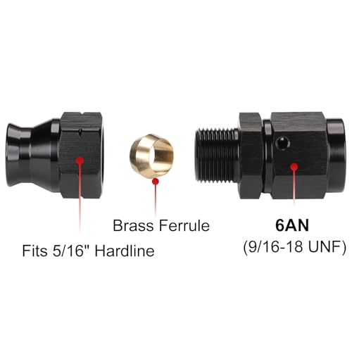 6AN Female Flare to 5/16" Hardline Compression Fitting Adapter Straight Aluminum Black 2PCS - color: Black - 2PCS, size: 6AN to 5/16"