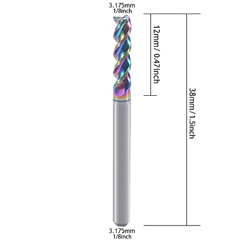 Carbide Square End Mill for Aluminum Copper Applications, 3-Flute,1/8" Cutting Diameter,1/8" Shank,DLC Coating, CNC Router Bits, End Mill Bits, U-Type Design, 10-Pack (3.175 * 3.175 * 12mm) - size: 3.175*3.175*12mm