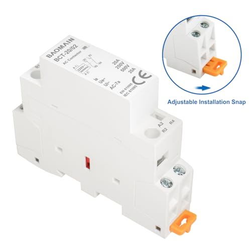 BAOMAIN 220V AC 2-Pole 20A Modular Contactor, 2NC, DIN Rail Mount