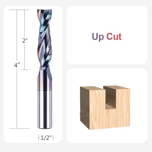 SpeTool Spiral Upcut Router Bit 1/2 Inch Shank with Extra Long Life Coating, Carbide CNC Router Bits End Mill for Wood Mortises Carving Engraving - size: 1/2" Dia - 2" CL -1/2" Shank, style: UP CUT