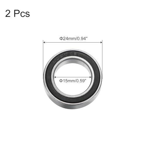 uxcell 63802-2RS Deep Groove Ball Bearing, 2pcs 15x24x7mm Chrome Steel - size: 15mm x 24mm x 7mm