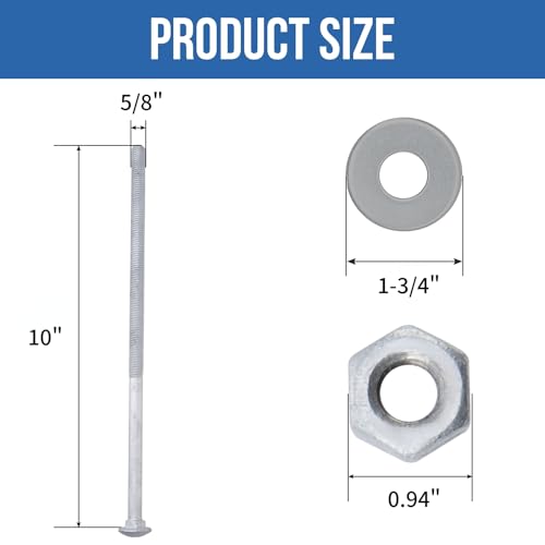 5/8" x 8" Carriage Bolts (20 PCS), Hot Dip Galvanized, Heavy Duty Round Head with Washers and Nuts - size: 5/8" x 8"
