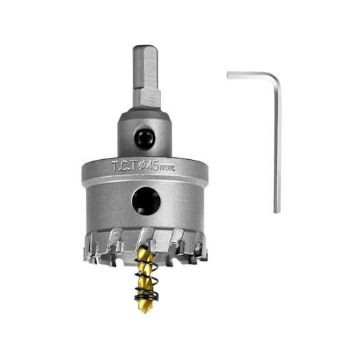 SALI 1-3/4" (45mm) TCT Hole Saw Kit Tungsten Carbide Tipped Hole Saw Drill Bit with Titanium-Plated Pilot Drill bit for Metal, Stainless Steel, Iron, Wood, Plastic - size: 1.77"