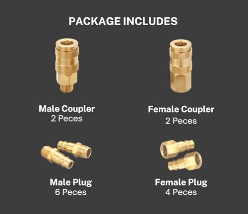 Brass 1/4 Inch NPT High Flow Air Coupler and Plug Kit - size: Coupler and Plug Kit 14 Piece