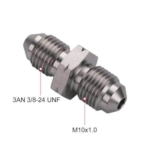 3AN Male to M10x1.0 Male Stainless Steel Brake Clutch Fuel Oil Fitting Adapter Coupler - size: 3AN to M10x1.0