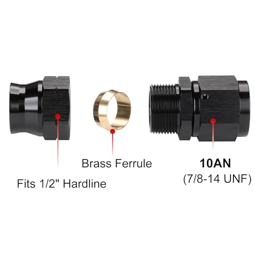 10AN Female Flare to 1/2" Hardline Compression Fitting Adapter Straight Aluminum Black - color: Black - 1PCS, size: 10AN to 1/2"