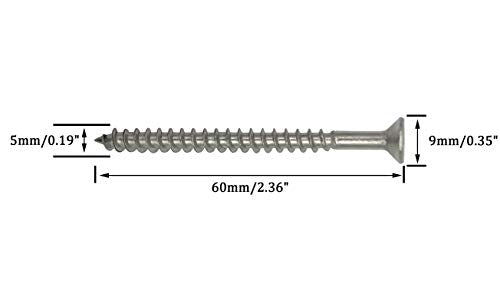 5 x 60mm Screw, Flat Head, Phillips Drive, Self Drilling, 304 Stainless Steel Drywall Wood Screws 50Pcs - size: 5 x 60mm
