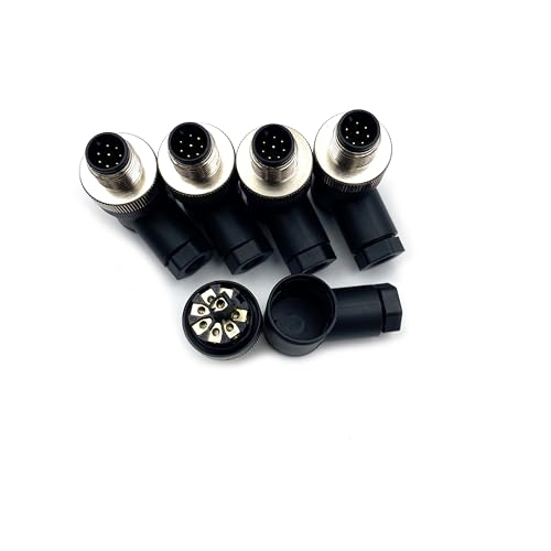 5 Pcs M12 8 Pin A Code Male Connector, IP67 Waterproof A Code Industrial Circular Connector Field Assembly Wireable Adapter Unshielded Right Angle Type Sensor for PG7 Cable 60V 4A - size: M12 8Pin male Right Angle
