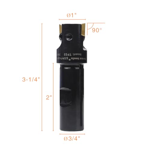 3/4" Shank Indexable End Mill, 1" Cutting Diameter with 2 Pcs Replaceable Carbide Inserts - size: 1 in