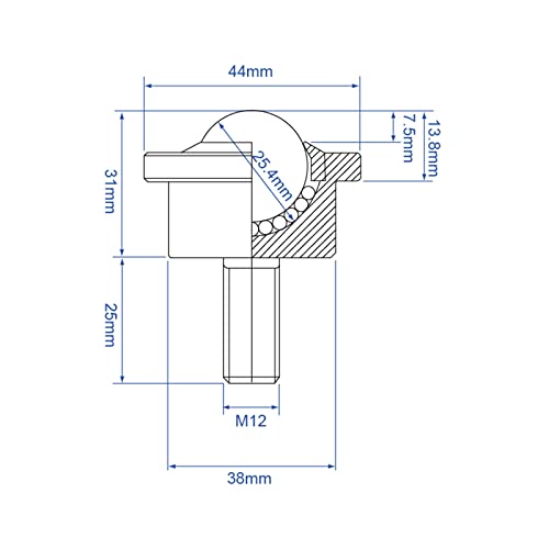 Roller Ball Transfer Bearing Casters - 1 Inch Diameter, M12 Ball Transfer Unit for Transmission,Stud Mounted, Thread Stem, Nylon & Carbon Steel, 550 Lbs Total Load Capacity,Set of 4 - size: D25