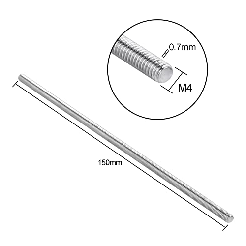 Pack of 5 M4 x 150mm Length 304 Stainless Steel Fully Threaded Rod Bar Studs Silver Tone