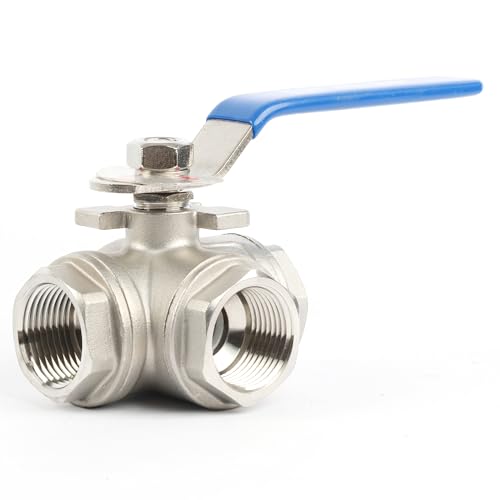 U.S. Solid 1" 3 Way Ball Valve - 304 Stainless Steel NPT Female Threaded Manual Ball Valve, T Mounting Pad - size: 1 Inch, style: T Mounting Pad