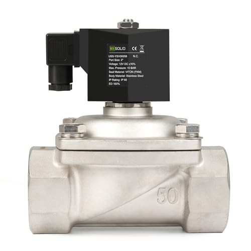 U.S. Solid 2" Stainless Steel Solenoid Valve - 12V DC, Normally Closed, 145 PSI Electric Valve for Water, Air, Diesel - size: 2 Inch