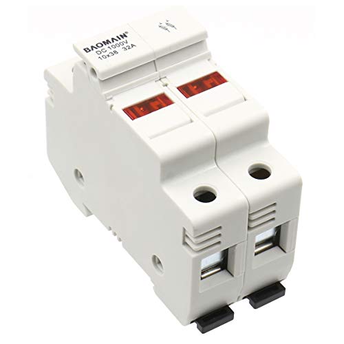 BAOMAIN 2P Solar PV DIN Rail Fuse Holder for 10x38mm,UL Recognized