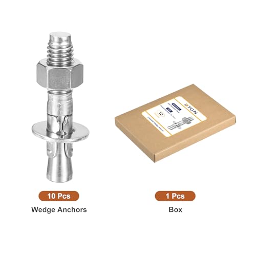 DTGN 1/2" x 2-3/4" Wedge Anchors - 10Pack - Good for Cement and Concrete Wall - 304 Stainless Steel Zinc Plated Screw Bolt Nut Expansion Tube Fasteners - size: 1/2" x 2-3/4"