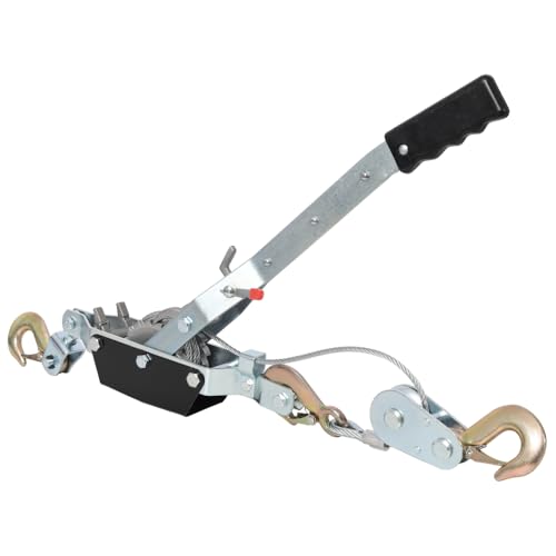 2-Ton Heavy Duty Manual Winch Puller with Dual Gear, 12FT Steel Cable, 3 Safety Hooks & Ratchet Handle for Vehicle Recovery, Lifting, Log Pulling, Construction