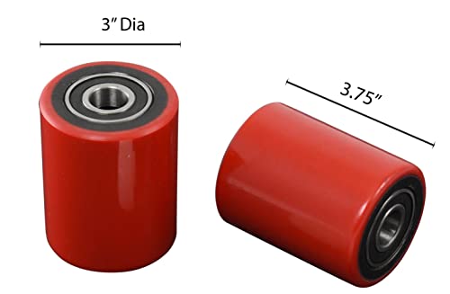 Pallet Jack/Truck Load Wheels Set (2 pcs) 3" x 3.75" with Bearings ID 20mm Poly Tread Red