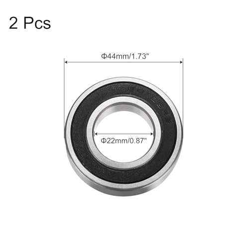 uxcell 60/22-2RS Deep Groove Ball Bearing, 2pcs 22mm x 44mm x 12mm Hign Carbon Chrome Steel Z1 Double Rubber Sealed Bearing - size: 22mm x 44mm x 12mm