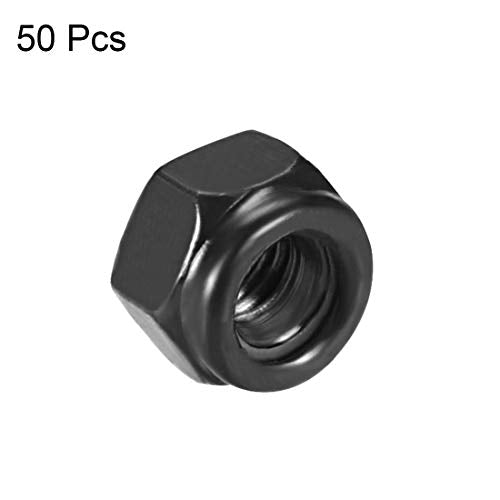 uxcell Hex Lock Nuts - M3 x 0.5mm Carbon Steel Nylon Insert Self-Locking Nuts for Fasteners, 50Pcs Black - size: M3 x 0.5mm