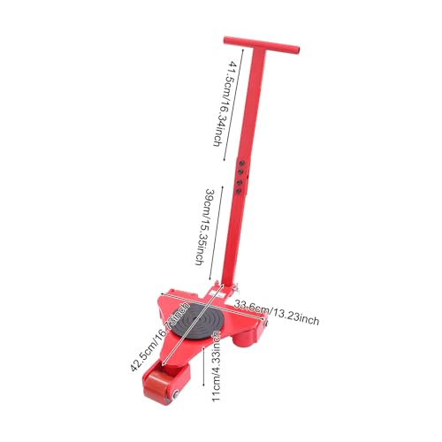 Machinery Mover with Handle, 2T Capacity Heavy-Duty Equipment Mover, 4409lbs Load Moving Tool w/ 3 PU 360° Swivel Rollers, Industrial Dolly for Furniture, Logistics Distribution & Transportation, Red - color: Red, size: 2T/4409lbs, 1 Handle, 13.23*16.73*4