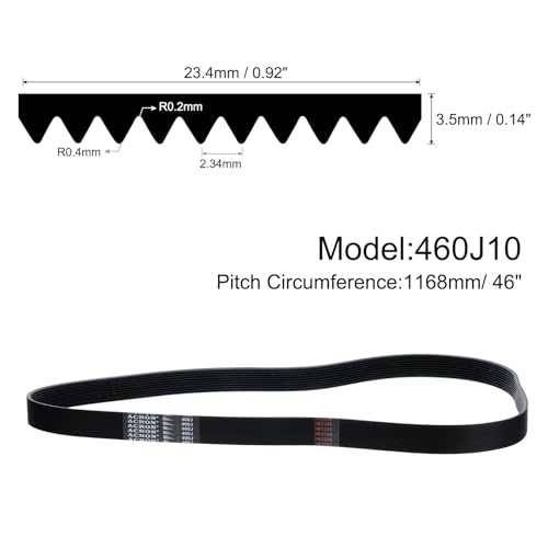 uxcell 460J10 PJ V-Ribbed Belt 10 Ribs 46" Length x 0.92" Width x 0.14" Height, EPDM Rubber Poly V Belt, Multi Wedge Micro V Belt - size: 460J10
