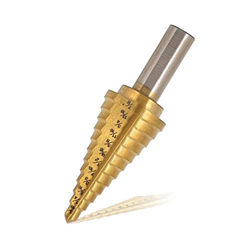 Saiper Titanium Step Drill Bit 3/16" to 7/8" (12 Step Sizes) HSS 4241 - size: 3/16" to 7/8" (12 Step Sizes)