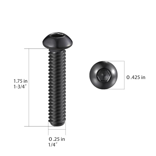 Wensilon (50Pcs) 1/4-20 * 1-3/4 Button Head Socket Cap Bolts Screws, 304 Black Stainless Steel, Allen Hex Drive, Bright Finish, Fully Machine Thread - color: Black, size: B 1/4-20*1-3/4